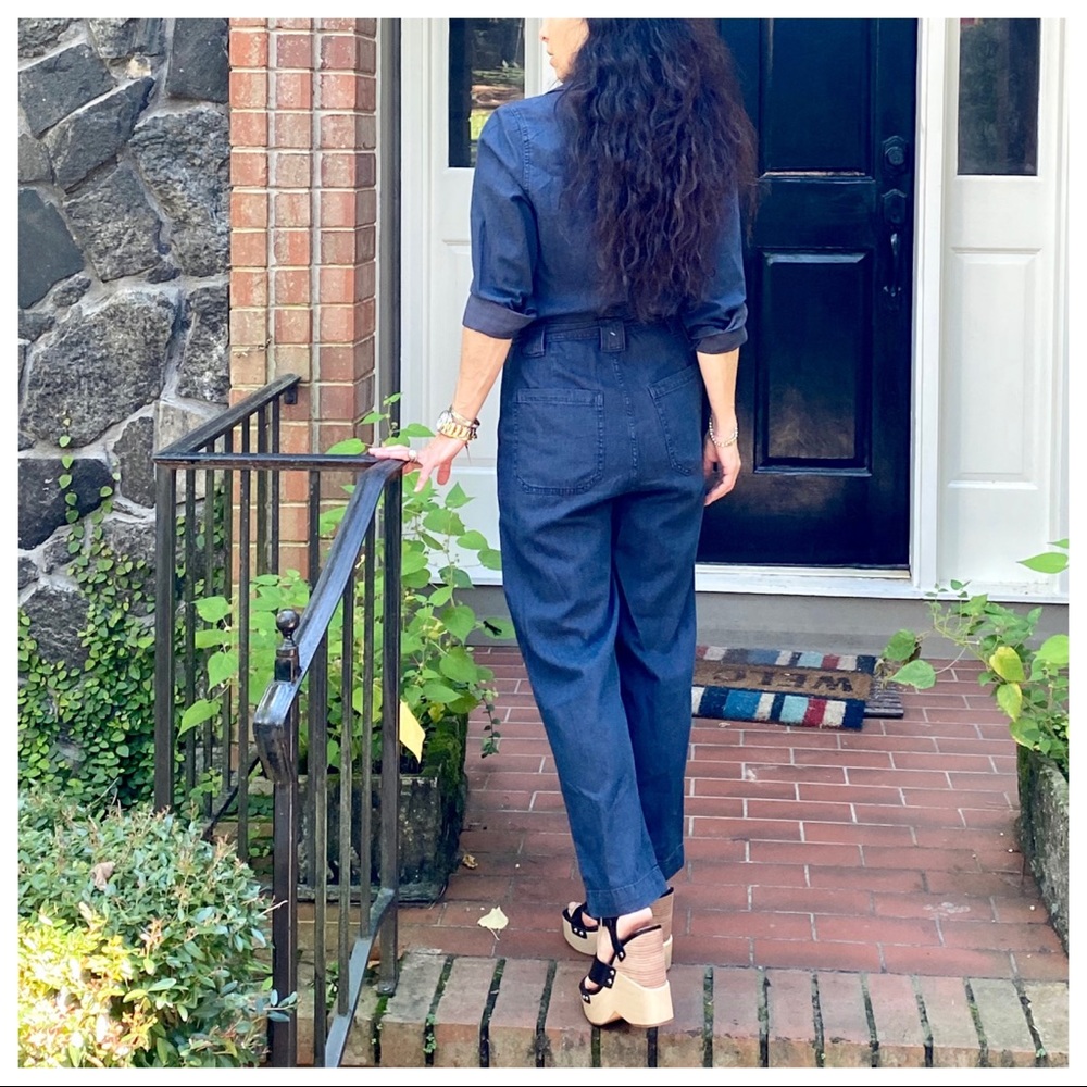 BOHO WORKMAN CHIC JEAN JUMPSUIT WITH POCKETS - Picture 5 of 10